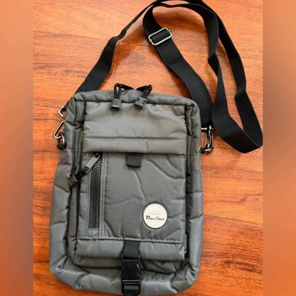 Gray Crossbody Bag with Black Strap
